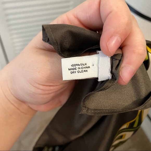 Ann Taylor LOFT|OS|Brown Green Gold Ivory Geometric Pattern Silk Scarf - Picture 3 of 5